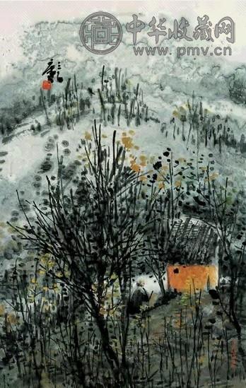 曾宓 秋林高隐 立轴 设色纸本