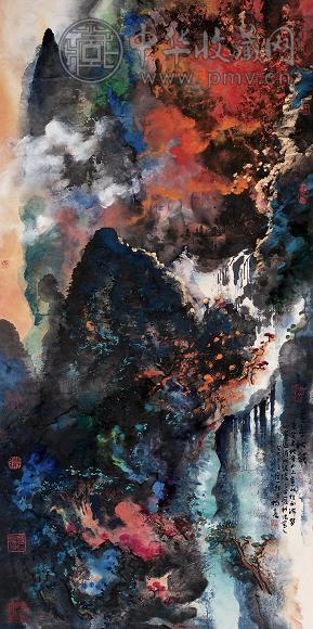 杨彦 2003年作 泼彩山水 镜心 设色纸本