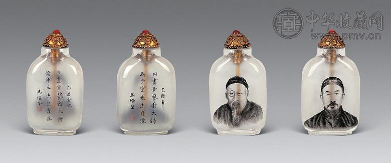 马增荃料绘墨彩“马少宣”“叶仲三”肖像烟壶(2只)