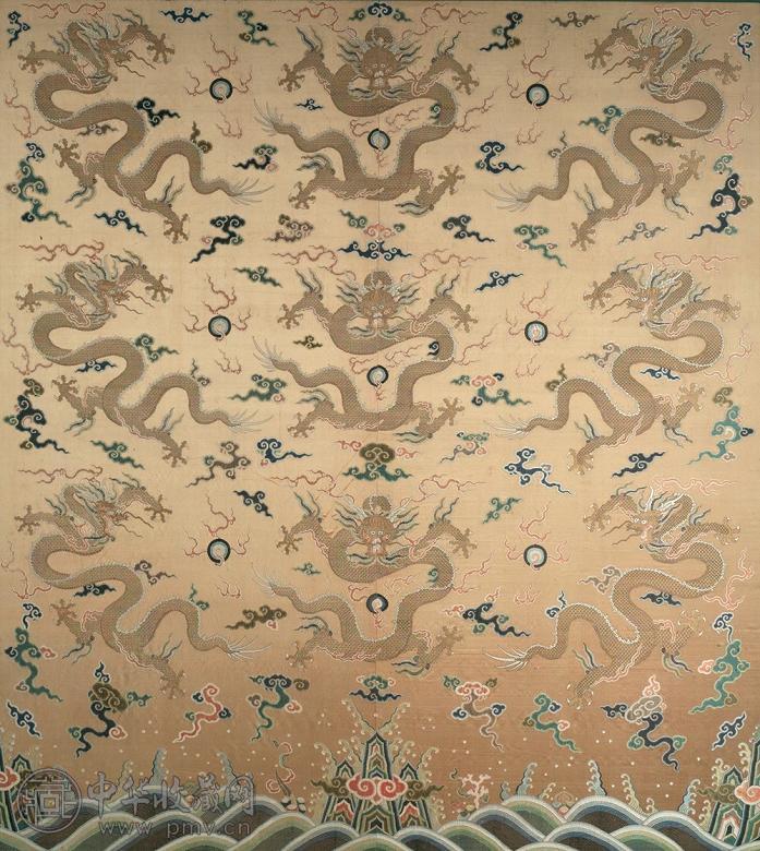 清乾隆 海云九龙纹锦织布