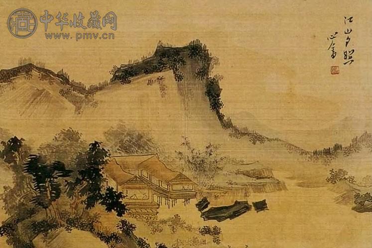 溥儒 现代 江山夕照 镜心