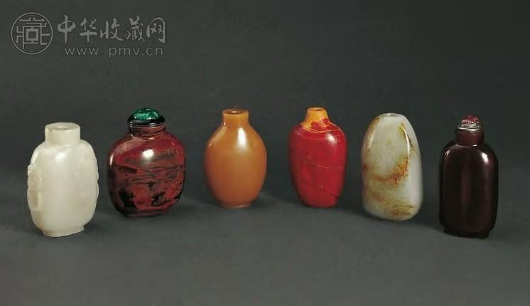 清晚期 料·玉各类鼻烟壶(6件)