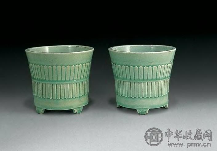 民国 青釉花盆(1对)