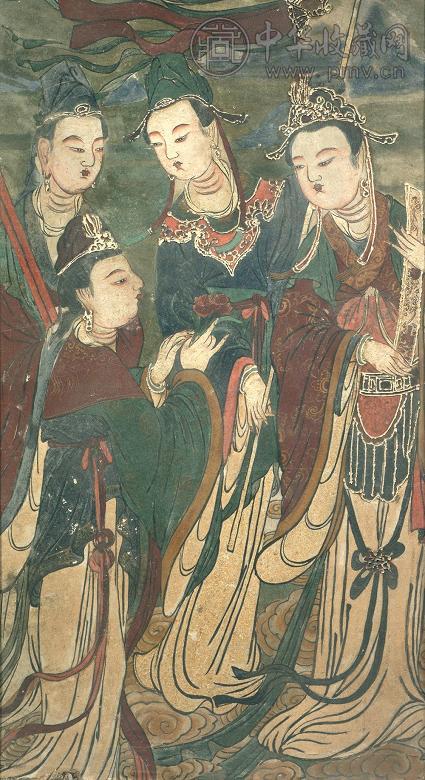 明朝 彩绘墙画天神