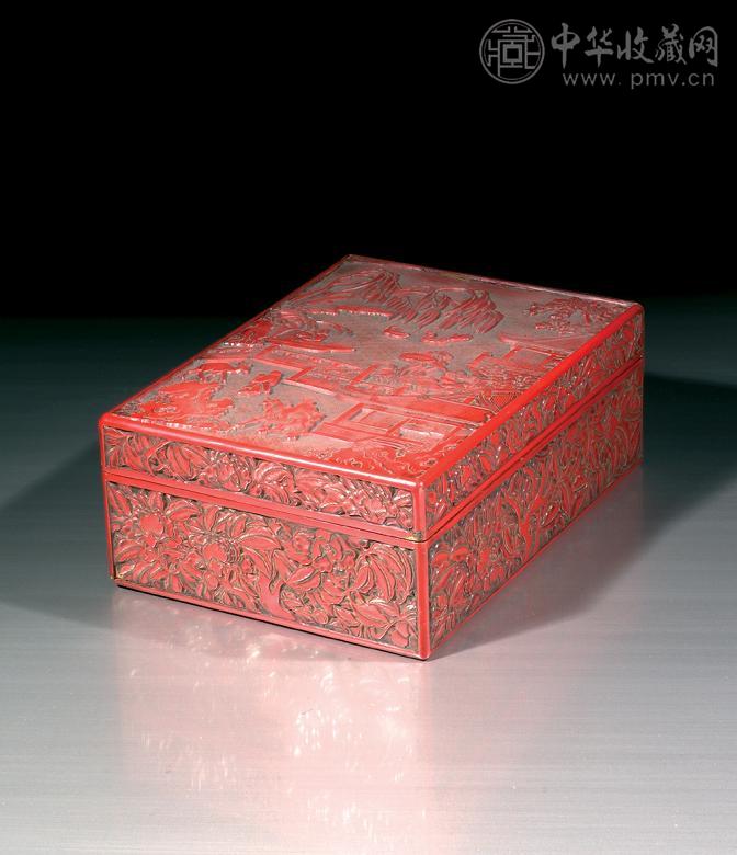 清十八世纪 剔红仿明朝式文人图盖盒