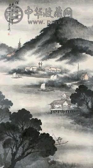 吴石僊 1902年作 溪山烟雨 中堂 设色纸本