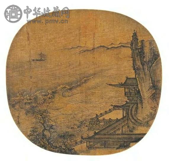 李嵩 江朝风景图 扇面 水墨绢本