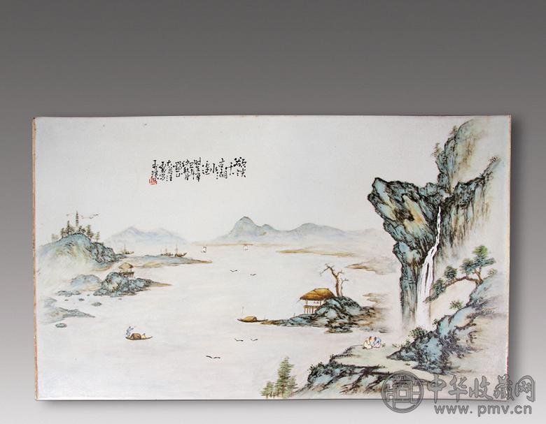 民国 粉彩山水人物纹瓷板