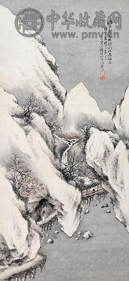 吴石芄 1908年作 寻梅饮酒 立轴 设色纸本