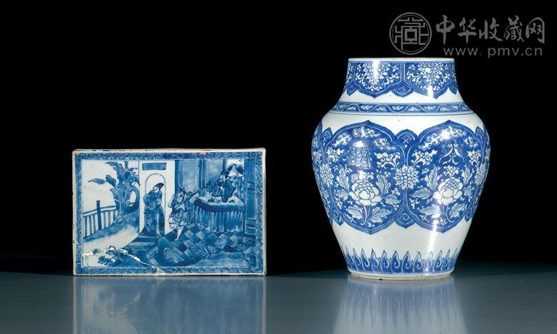 转变期与康熙时期 青花缠枝纹罐与人物图瓷板(1组)
