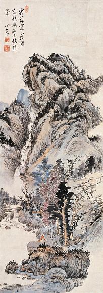 溥儒 山水图 立轴 设色纸本