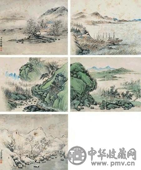 永瑢 山水(2册) 册页(23开选5) 设色纸本