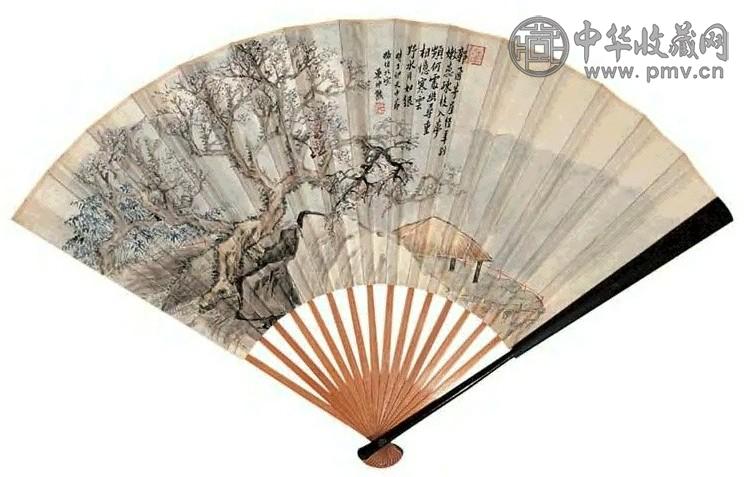 吴仲熊 1927年作 寒云野水 扇面 设色纸本