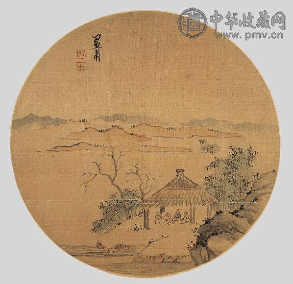 谢里甫 山水人物 圆光 绢本