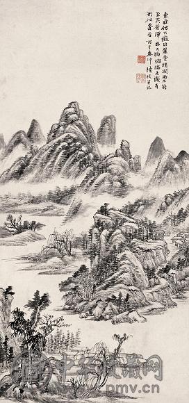 陆恢 仿大痴山水 立轴 水墨纸本