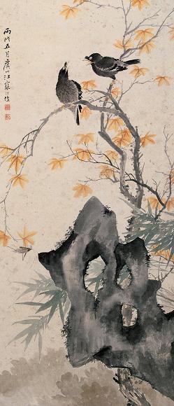 江寒汀 丙戌(1946年)作 花鸟 立轴 设色纸本