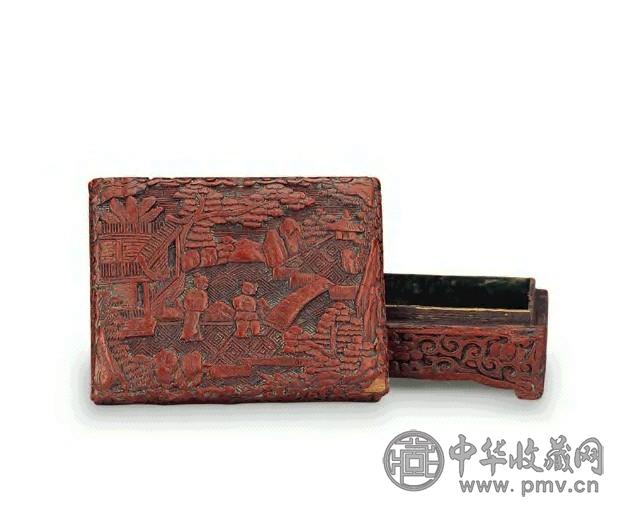 清 剔红庭院人物纹漆盒