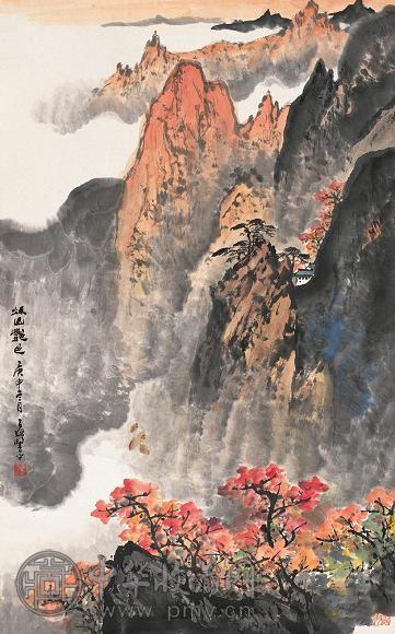 应野平 庚申(1980年)作 秋山艳色 立轴 设色纸本