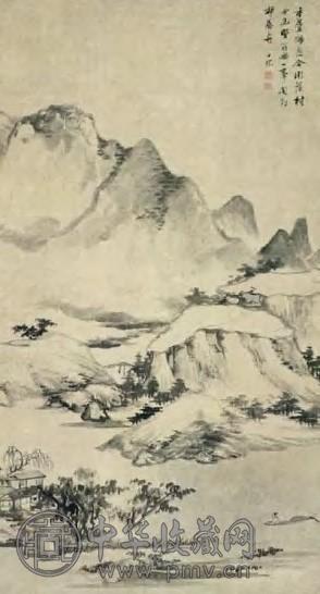 查士标 明代 山翁独钓图 轴