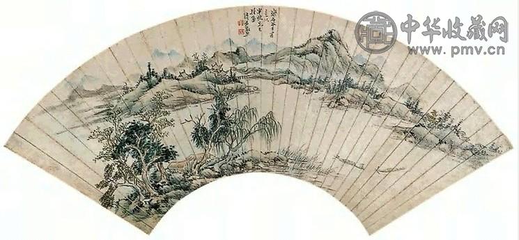 董棨 山水 扇面 设色纸本