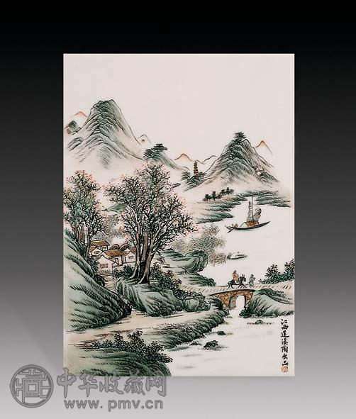民国 粉彩山水瓷板