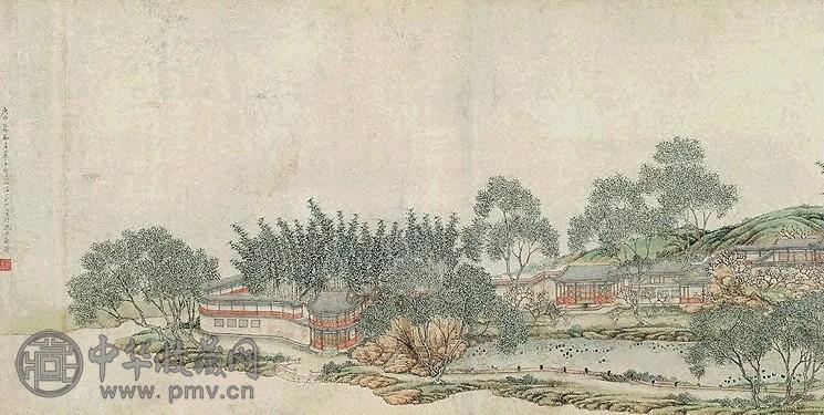 清 沈士勋 溪山庭园 卷