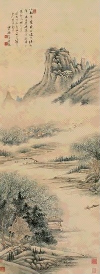 汤贻汾 1844年作 归溪钓隐图 立轴 设色纸本