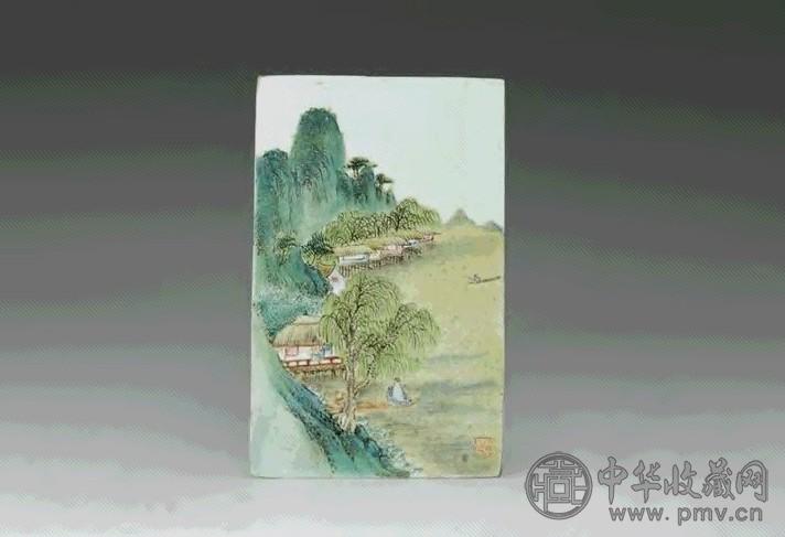 民国 汪平款粉彩小瓷板