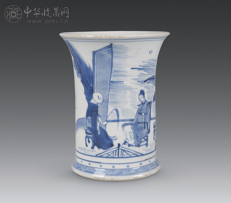 清康熙 青花人物笔筒