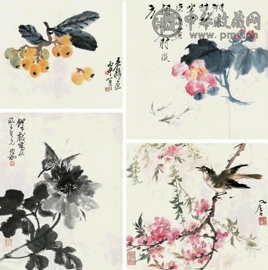 谢稚柳 花卉 四幅 镜心 水墨 设色纸本