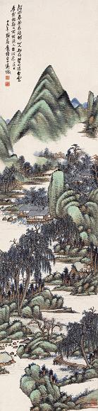 吴徵 1930年作碧山白云 立轴 设色纸本