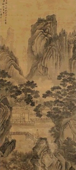 唐寅(传) 溪山访友 立轴 设色绢本