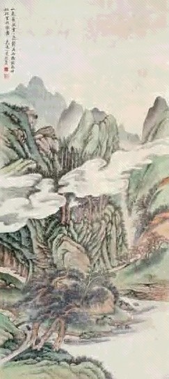 陆小曼 春山松云图 立轴 设色绢本