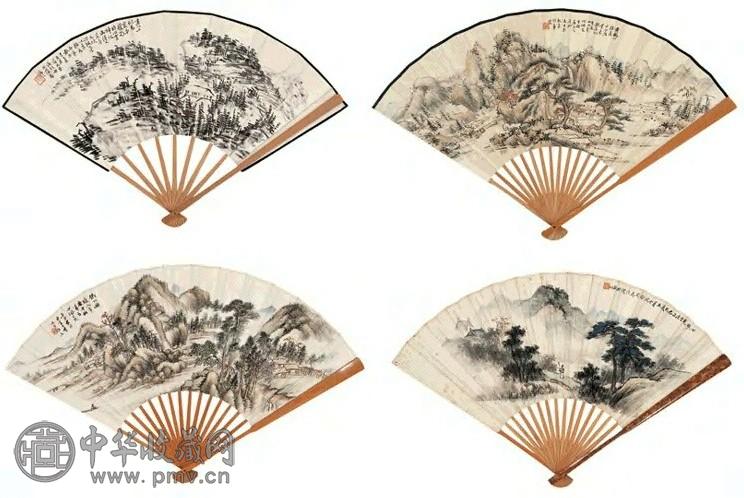 黄素葊吴剑华俞寄凡等 扇画 成扇 设色纸本