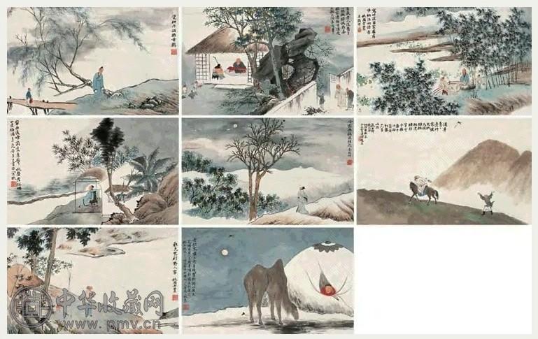 吴榖祥 1890年作 山水人物册 册(8开) 纸本设色