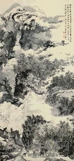 陆俨少 庚寅(1950年)作 早年墨笔山水 立轴 水墨纸本