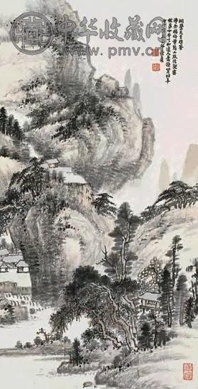 萧俊贤 己卯(1939年)作 陡壑密林 立轴 设色纸本