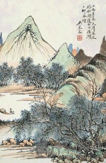 吴琴木 柳岸春晓图 立轴 设色纸本