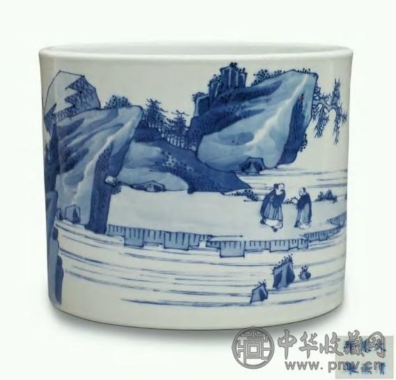 清康熙青花山水人物纹笔筒收藏资讯|艺术家|书画家|书画名人|书法家