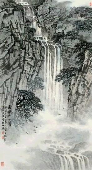 宋文治 1981年作 云壑奔流图 立轴 设色纸本