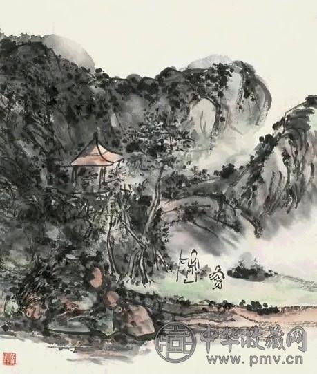 黄宾虹 山景 立轴 设色纸本