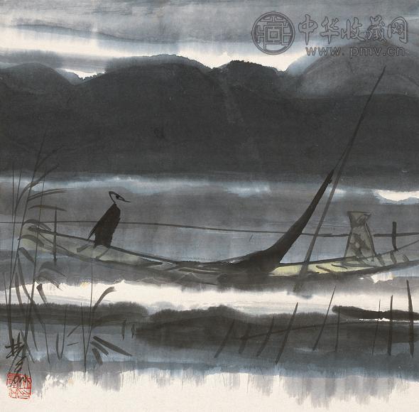 林风眠 孤泊 镜心 设色纸本