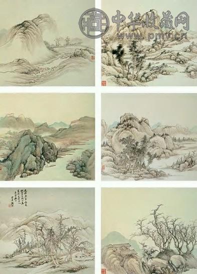 顾沄 山水图 册页(12开选6)