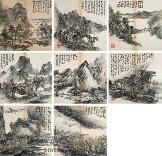 吴滔 山水集册 册页(12开选8) 设色纸本