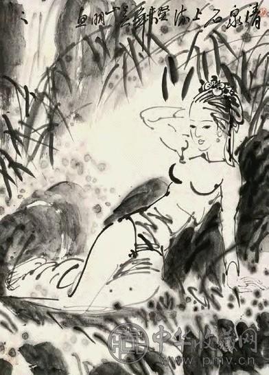 吴山明 清泉石上流 镜心 纸本墨笔