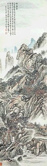 近代 陆恢 秋山萧寺 轴