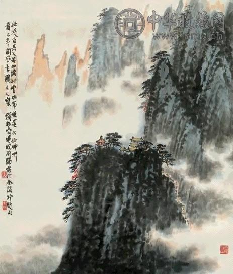 钱松嵒 云山图 立轴 设色纸本