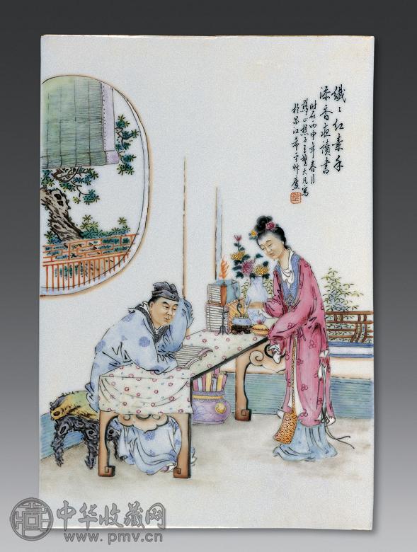 民国 王大凡款粉彩人物故事图瓷板