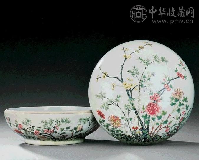 清光绪 粉彩花卉圆盒