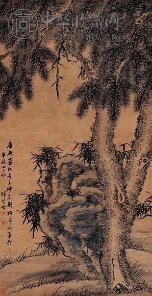 归昌世 壬子(1612年)作 松石图 轴 设色洒金纸本